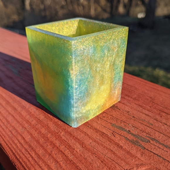 Hand Crafted Other - Colorful Gold Resin Pen Holder Cute Cube Handmade